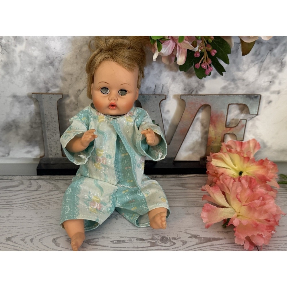 Vintage American Character‎ Drink Wet Doll 9.5" Tall Blonde Sleep Eyes Clothes
